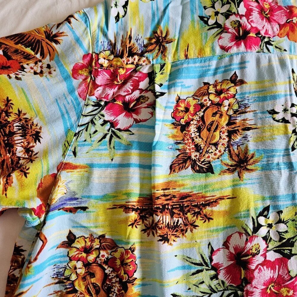 Springfield Shirt Mens L Hawaiian Floral Short Sleeve Button Up Shirt Beach Boho - Picture 14 of 16